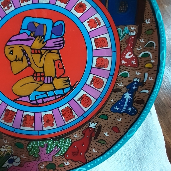 🇲🇽 Vintage Mayan Folk Art Mayan Calendar Plate Decor Spiritual - Picture 9 of 16